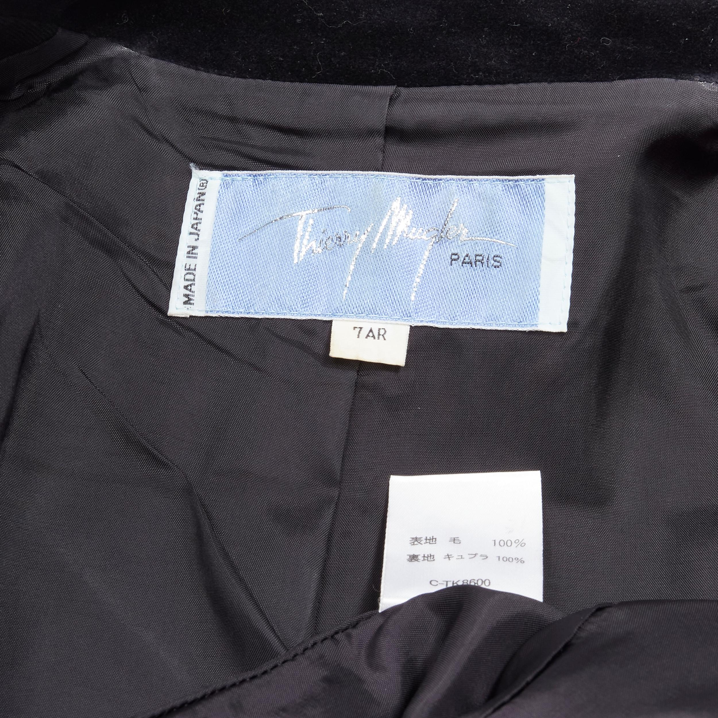 THIERRY MUGLER Vintage black curved lapel velvet shadow peplum blazer IT7AR S For Sale 4