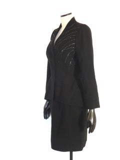 Thierry Mugler Vintage Black Embellished Skirt Suit