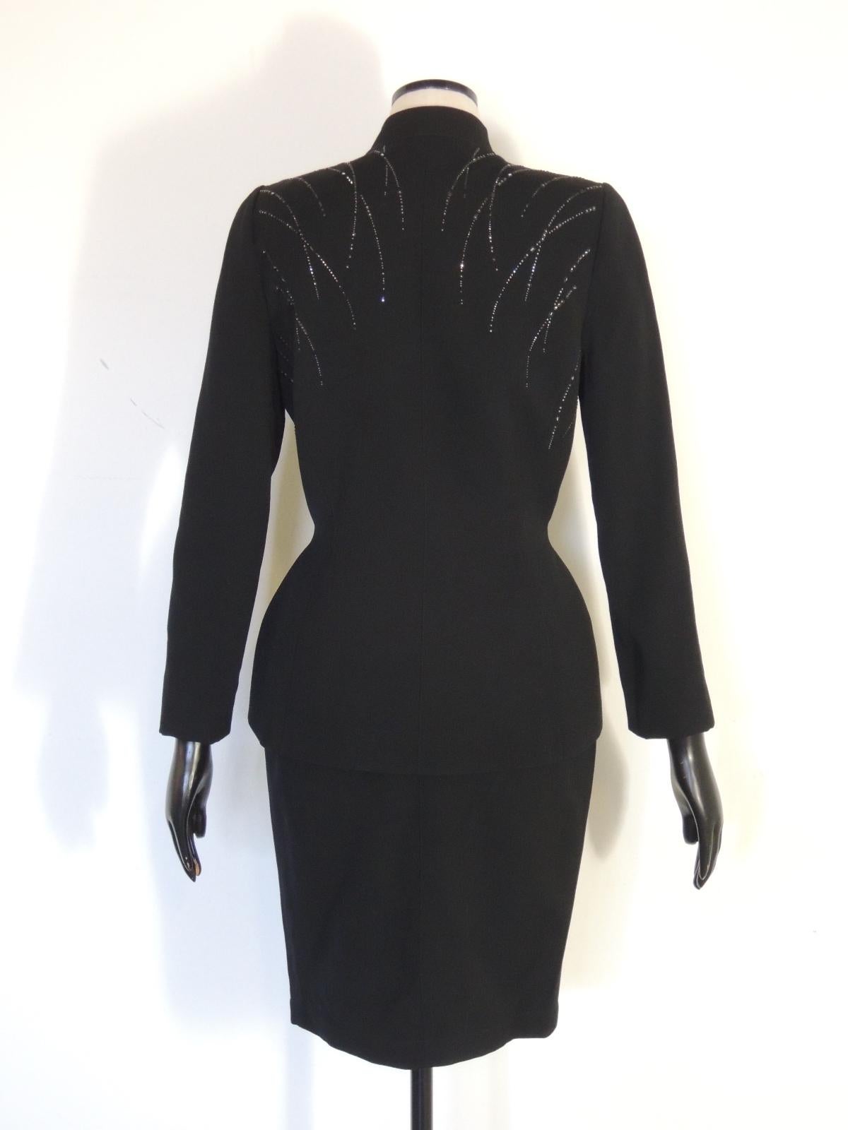 Thierry Mugler Vintage Black Embellished Skirt Suit In Excellent Condition For Sale In Oakland, CA