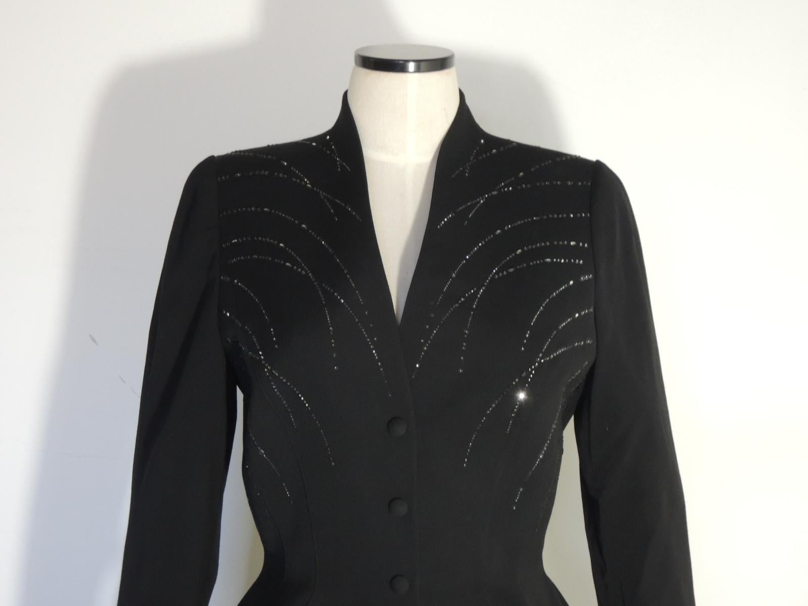 Thierry Mugler Vintage Black Embellished Skirt Suit For Sale 1