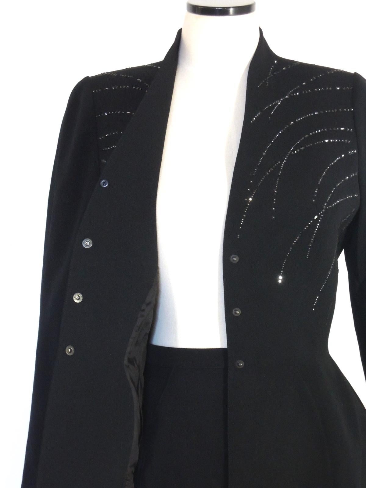 Thierry Mugler Vintage Black Embellished Skirt Suit For Sale 2