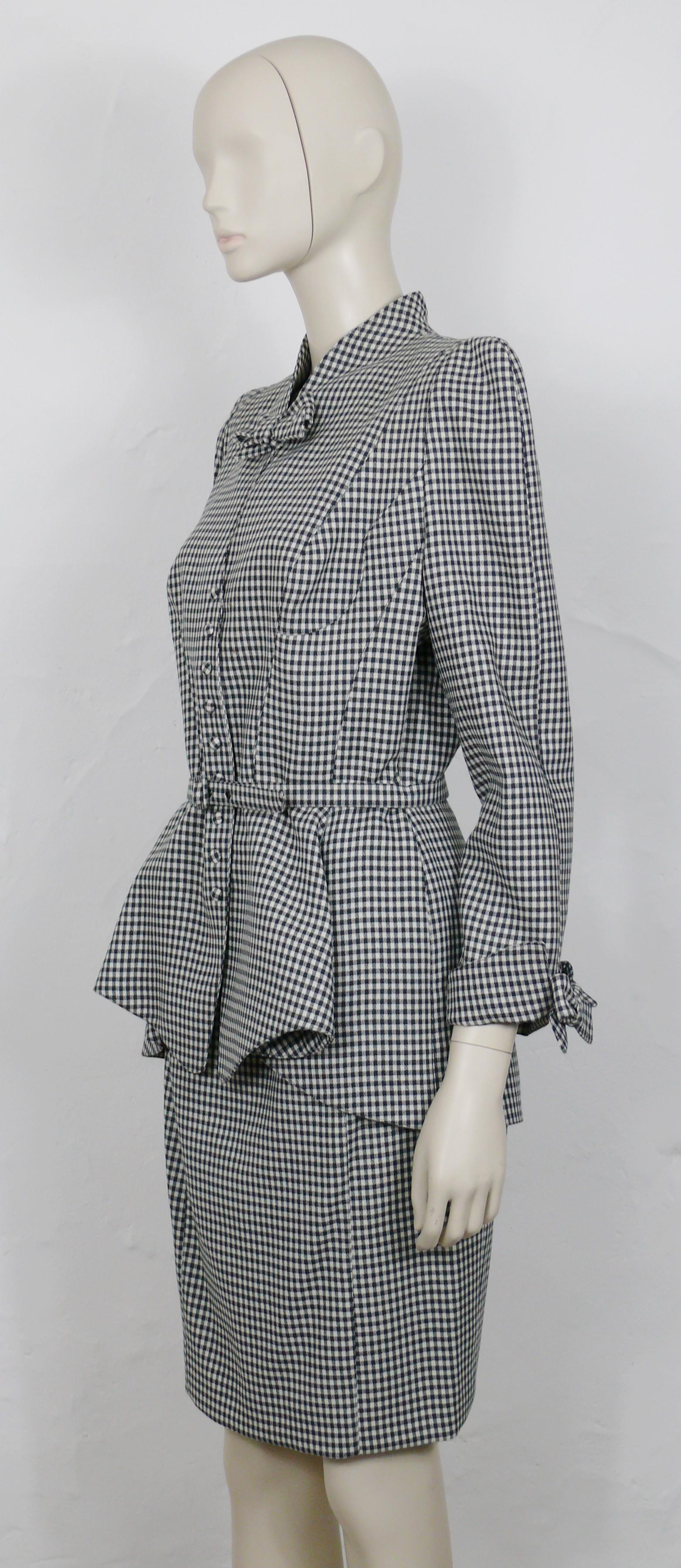 Thierry Mugler Vintage Schwarzer Anzug mit Rock und Rock aus Wolle mit Gingham-Druck Damen im Angebot