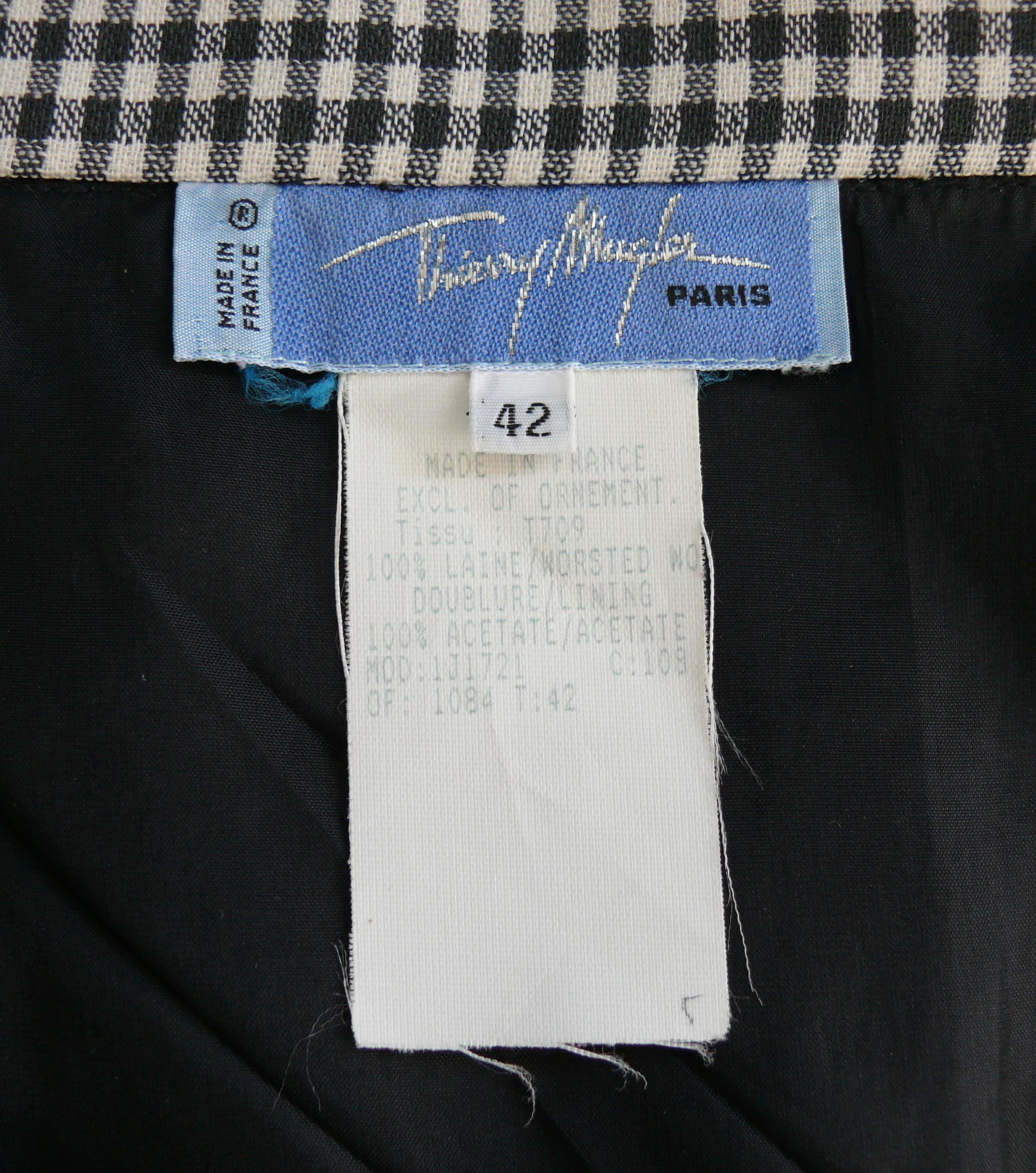Thierry Mugler - Tailleur jupe vintage en laine à imprimé vichy noir en vente 2