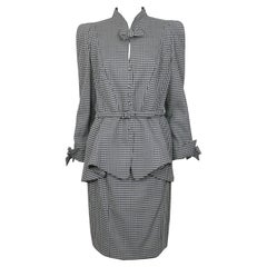 Thierry Mugler Vintage Black Gingham Print Worsted Wool Skirt Suit