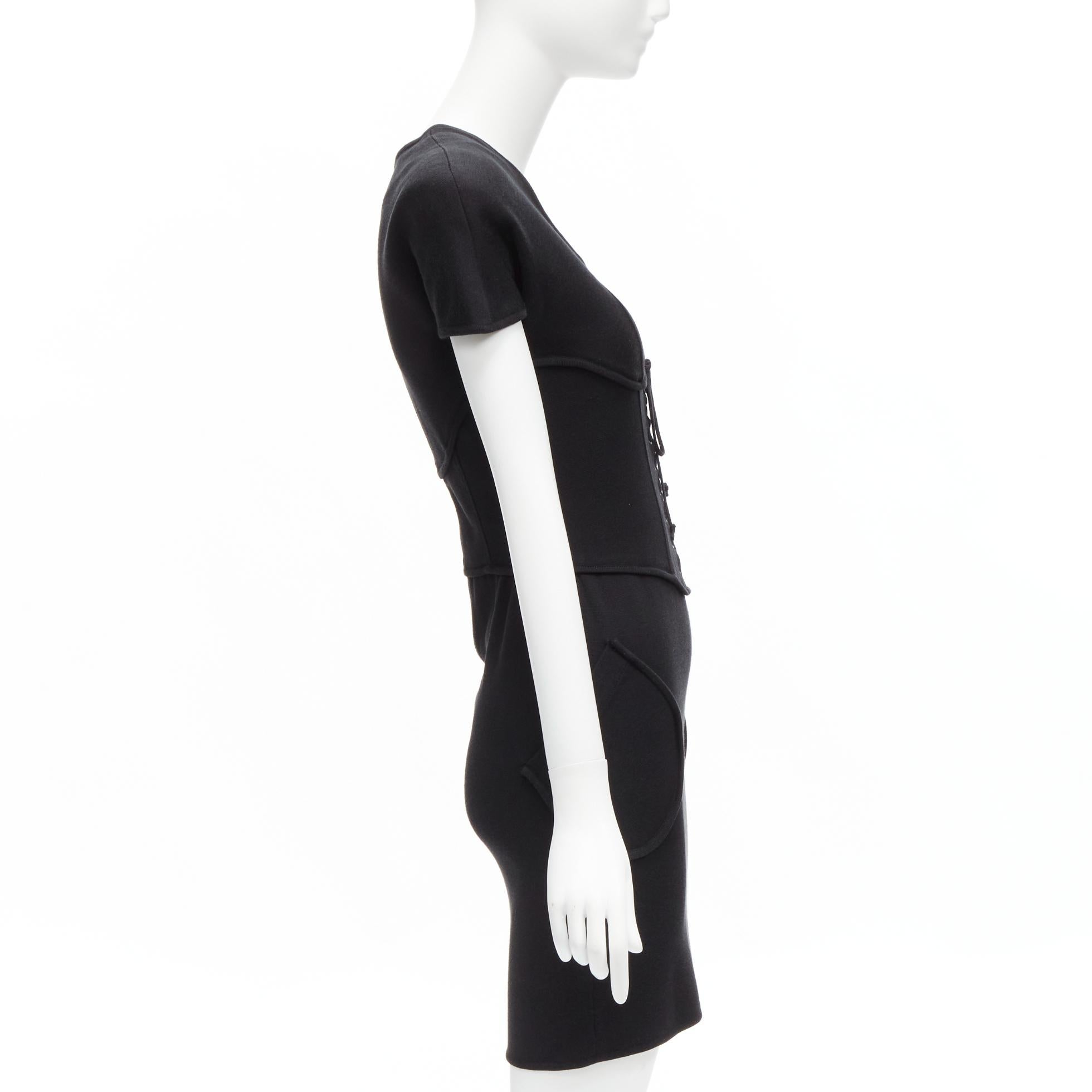 Women's THIERRY MUGLER Vintage black jersey corset lace up waist bodycon dress M For Sale
