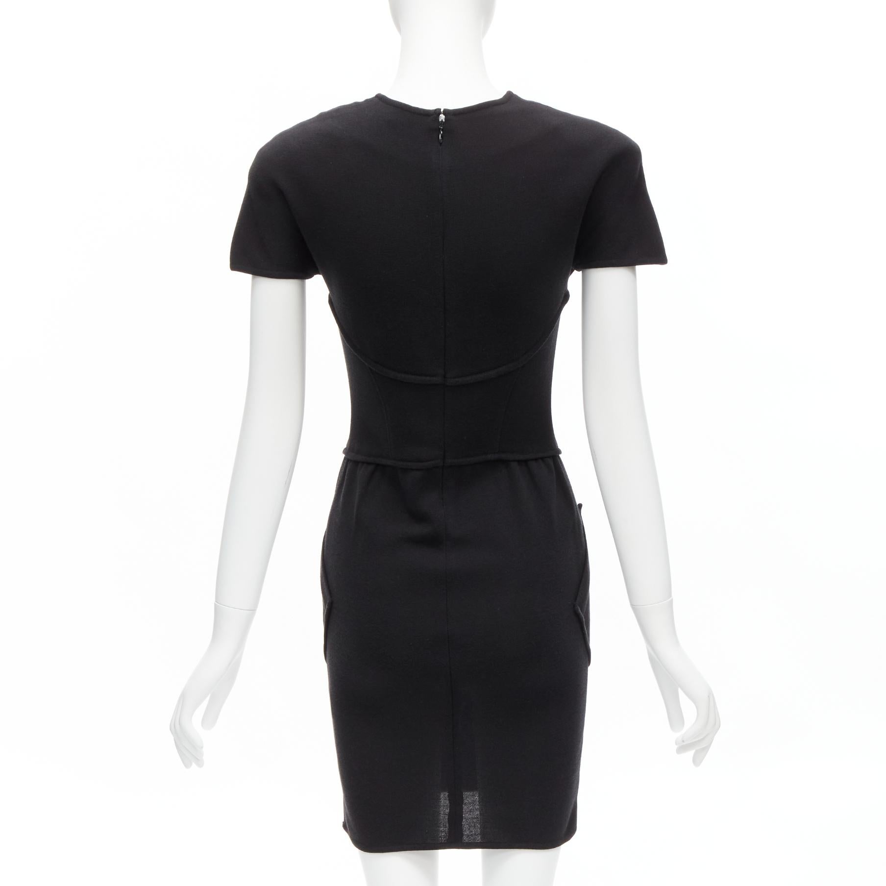 Women's THIERRY MUGLER Vintage black jersey corset lace up waist bodycon dress M For Sale