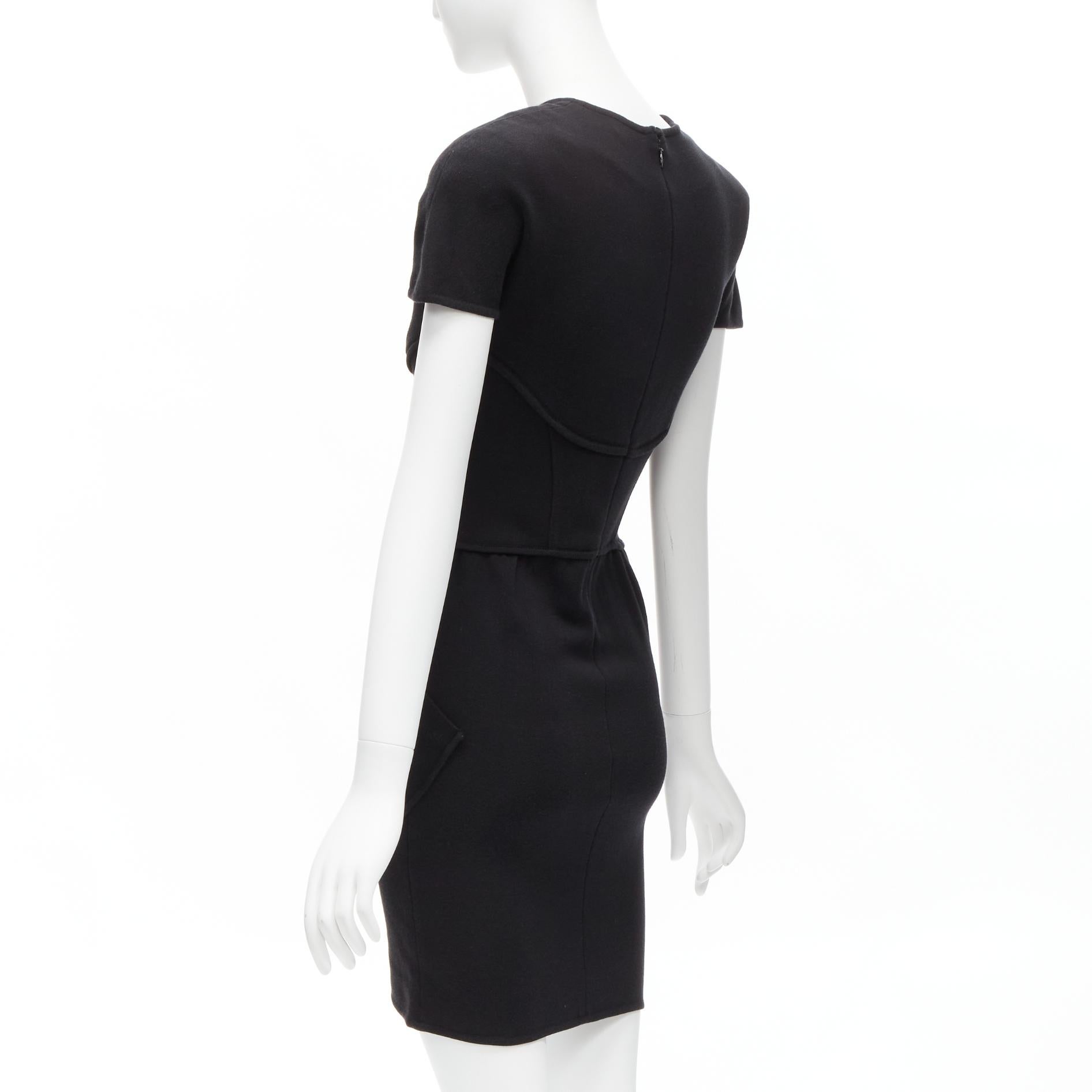 THIERRY MUGLER Vintage black jersey corset lace up waist bodycon dress M For Sale 1
