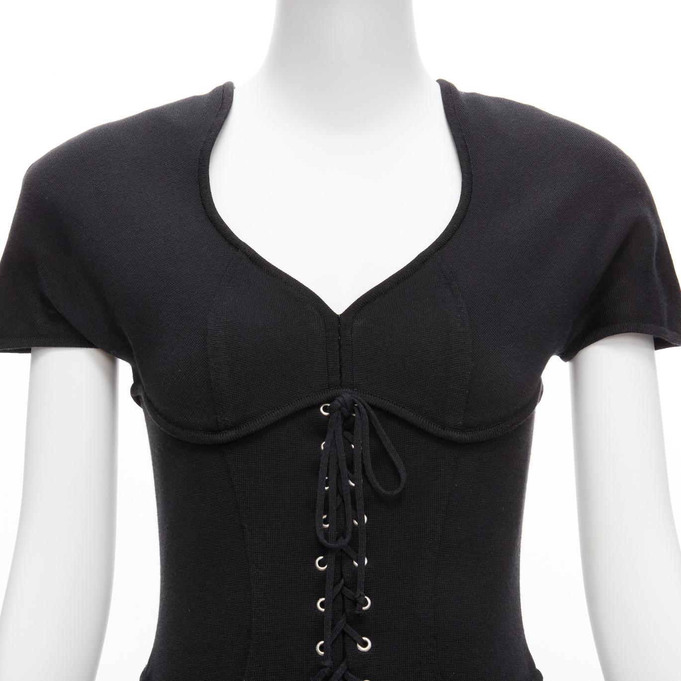 THIERRY MUGLER Vintage Schwarzes Jersey-Korsett-Bodycon-Kleid mit Schnürung an der Taille M im Angebot 3