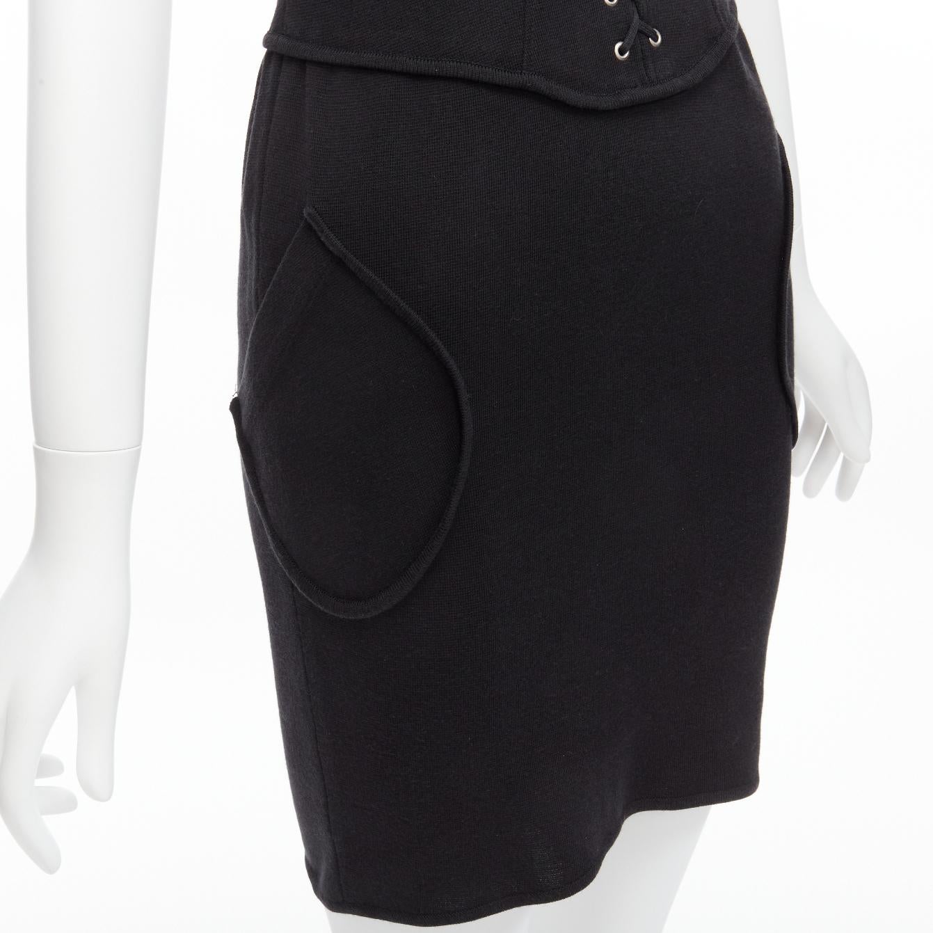 THIERRY MUGLER Vintage black jersey corset lace up waist bodycon dress M For Sale 3