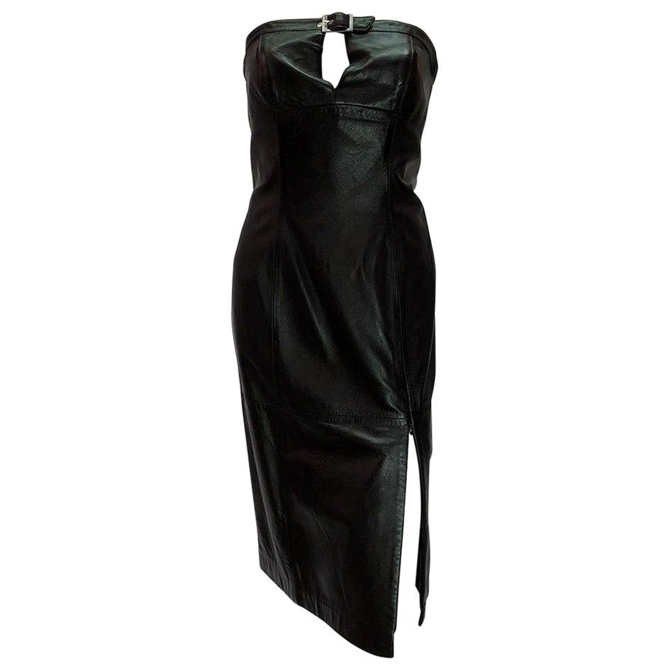 Thierry Mugler Vintage Black Leather Buckle Dress