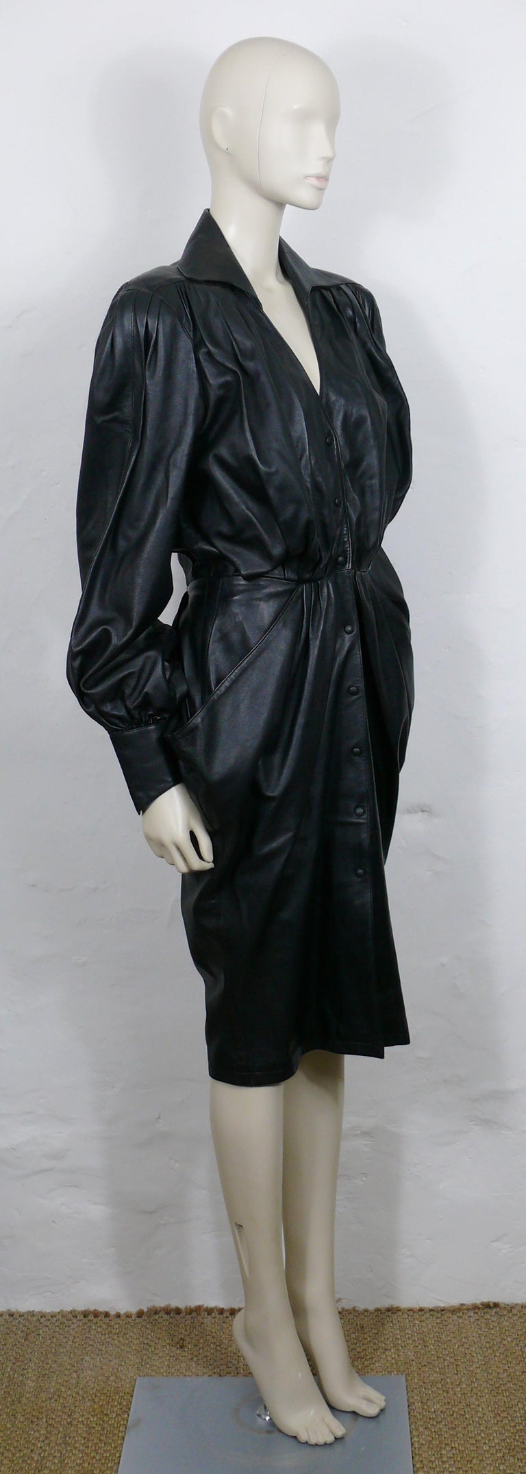 THIERRY MUGLER Vintage Black Leather Dress at 1stDibs
