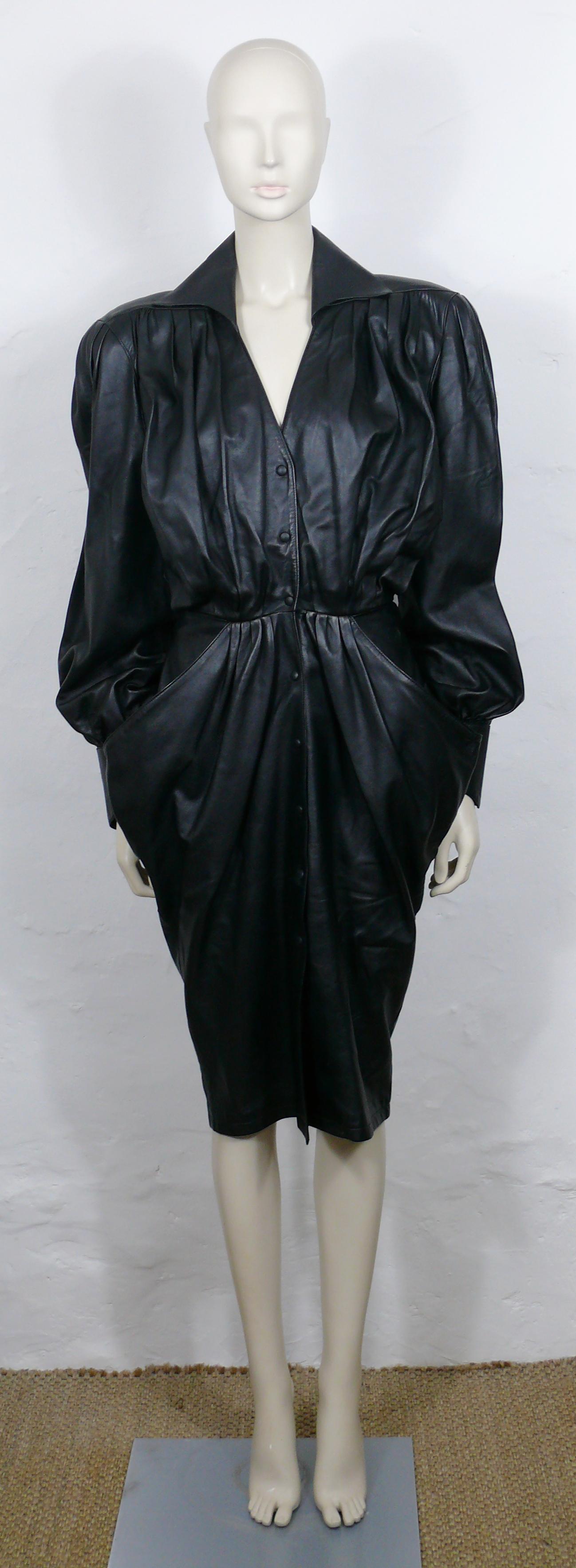 THIERRY MUGLER Vintage Black Leather Dress In Good Condition For Sale In Nice, FR