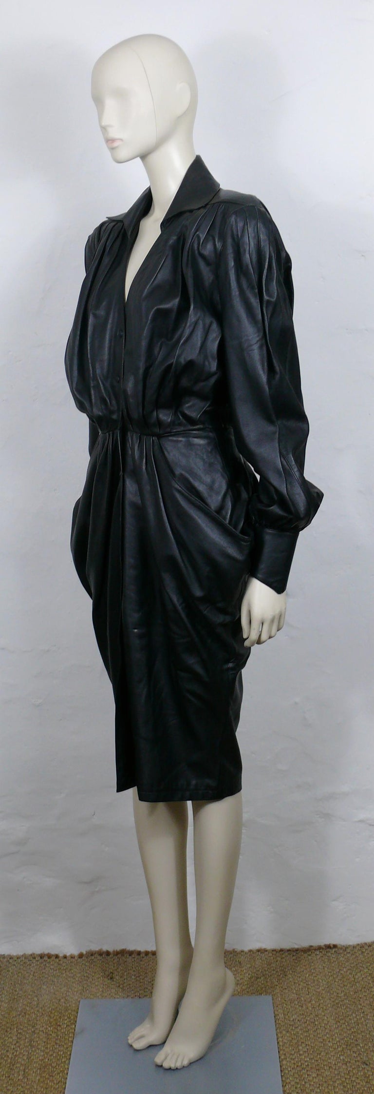 mugler leather dress Thierry Mugler Mugler One Shoulder Crepe Trimmed Leather Dress Black,  $2,205 | NET-A-PORTER.COM