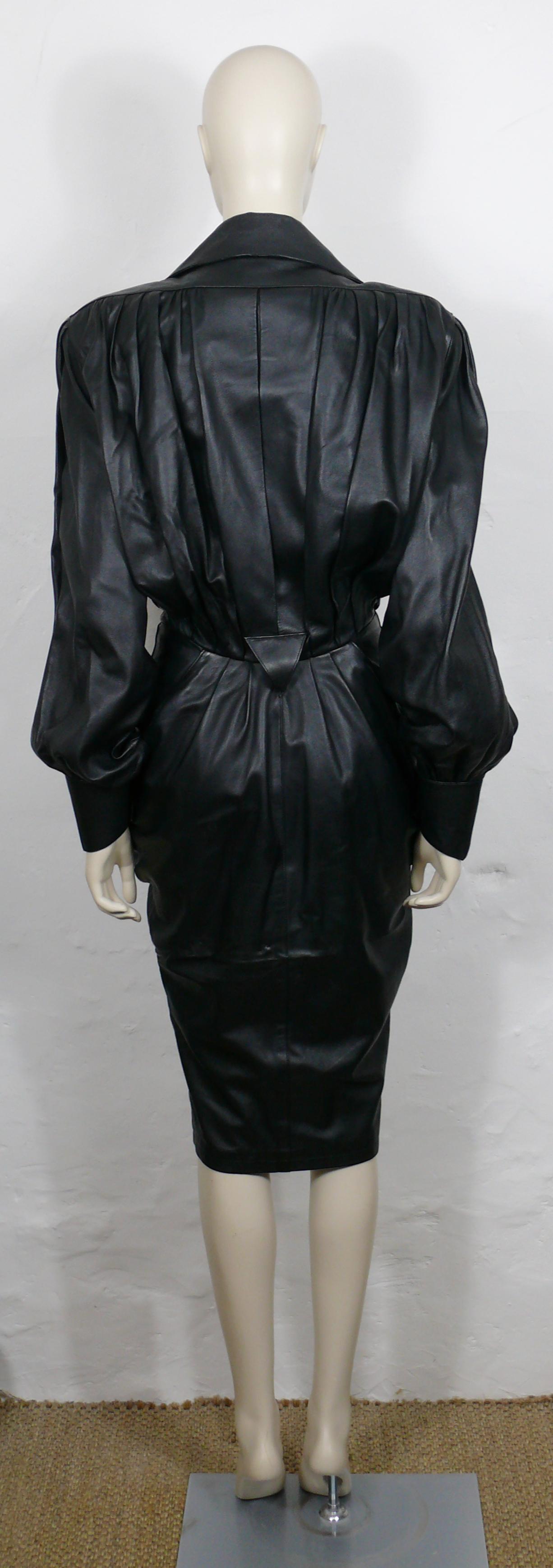 THIERRY MUGLER Vintage Black Leather Dress For Sale 1