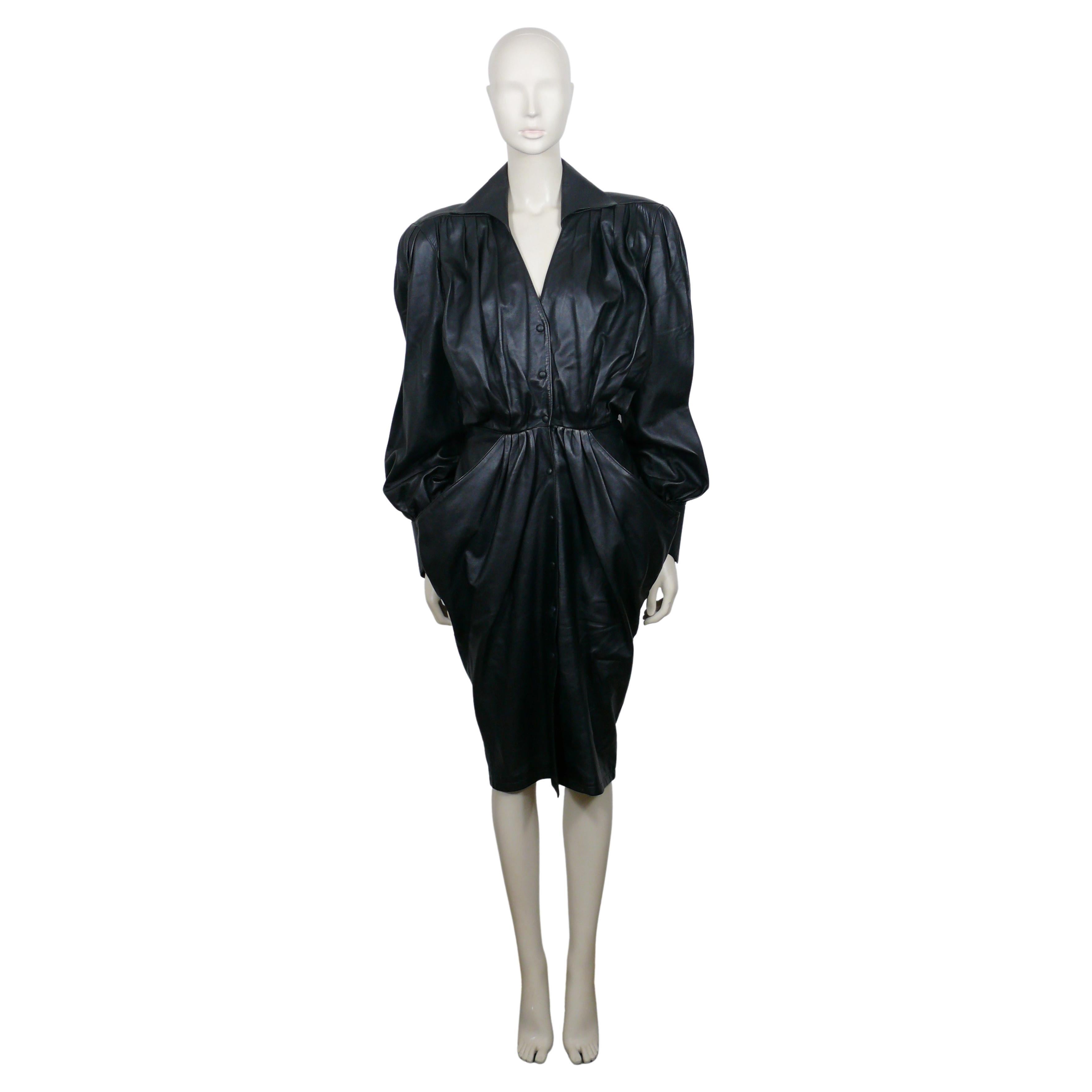 THIERRY MUGLER Vintage Black Leather Dress For Sale