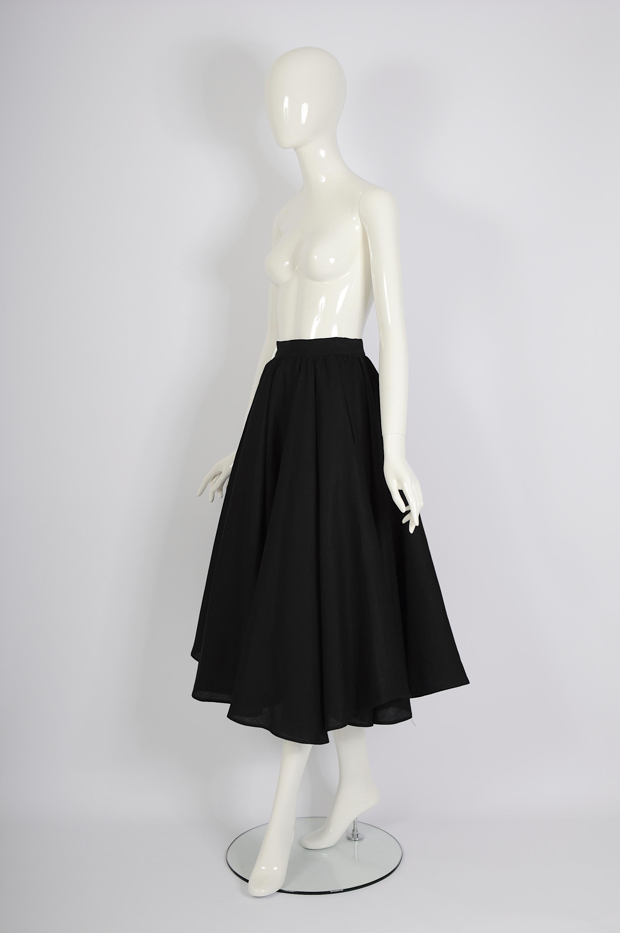 Black Thierry Mugler vintage black linen full circle swing skirt For Sale