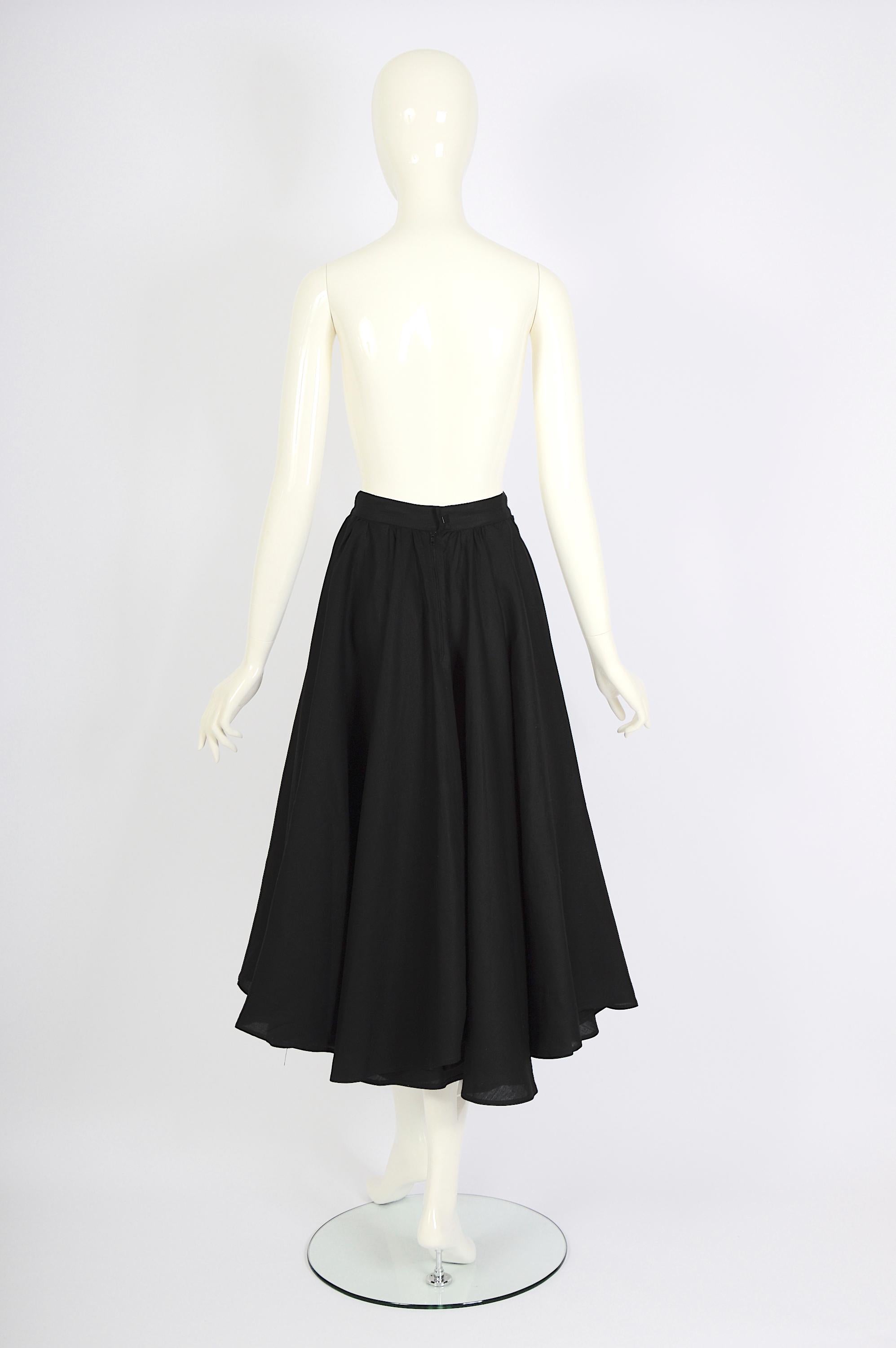Thierry Mugler vintage black linen full circle swing skirt For Sale 1