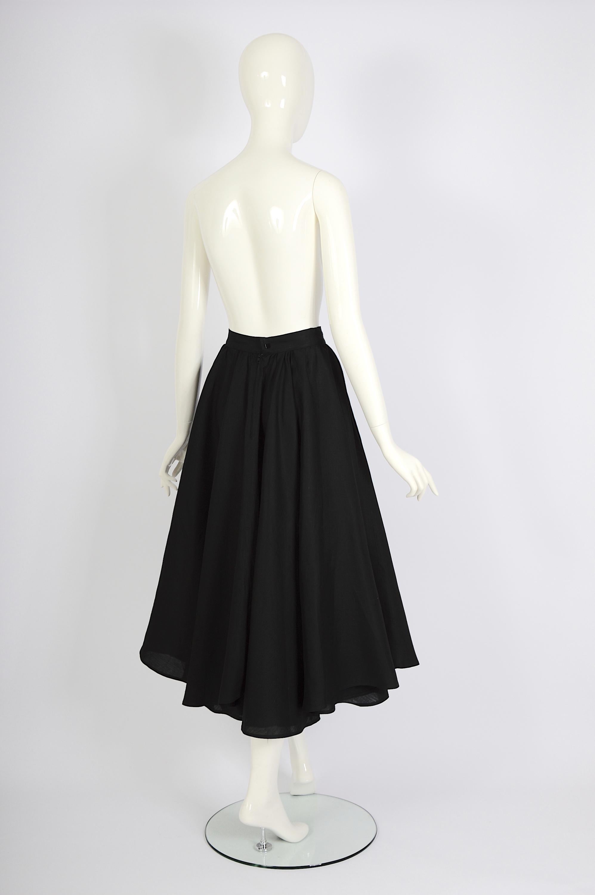 Thierry Mugler vintage black linen full circle swing skirt For Sale 2