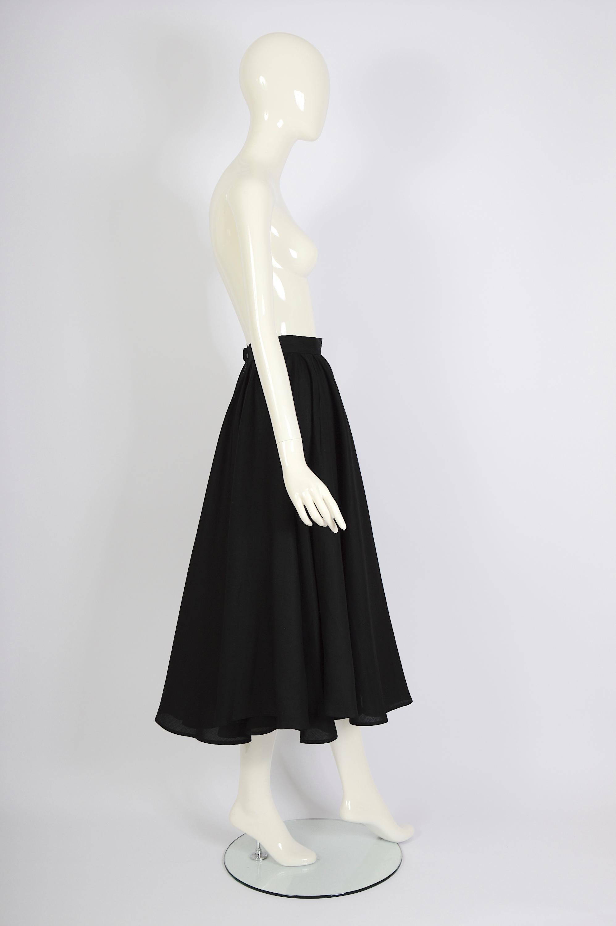 Thierry Mugler vintage black linen full circle swing skirt For Sale 3