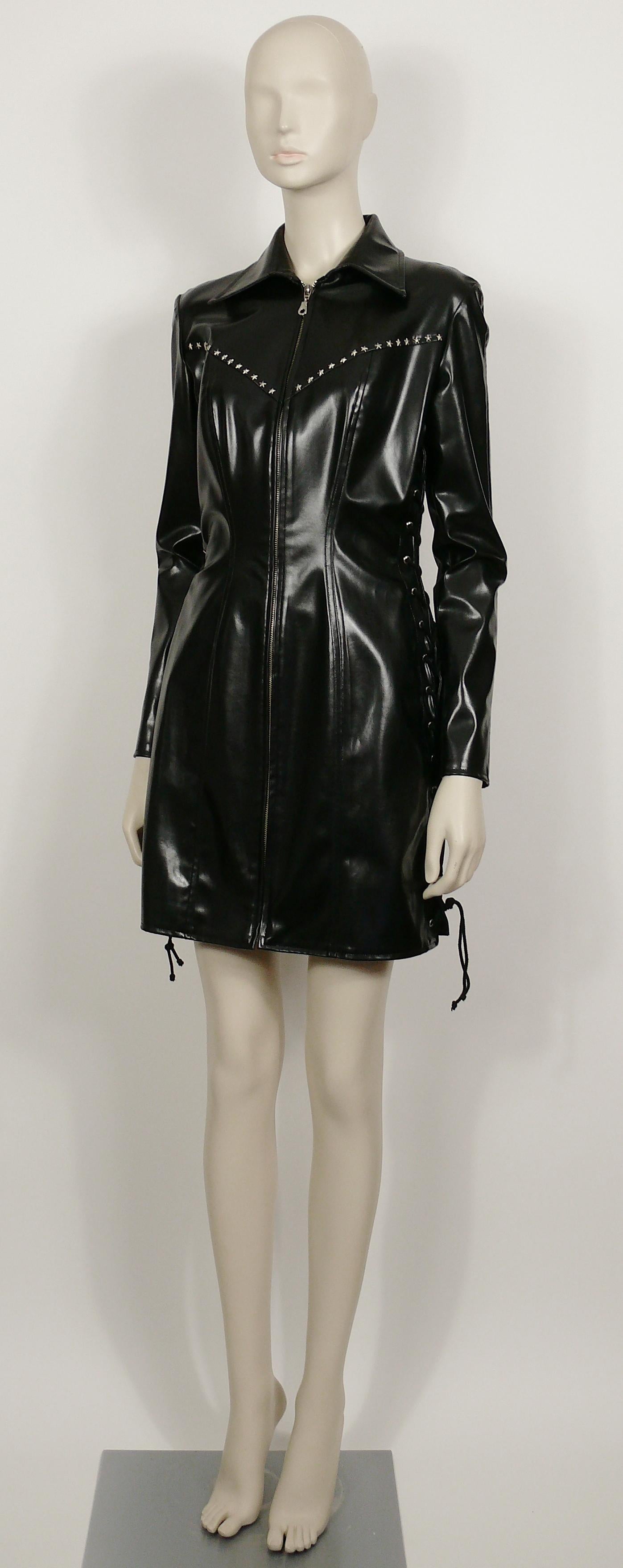 Thierry Mugler Vintage Black Rubber Stars Lace-Up Dress In Excellent Condition In Nice, FR