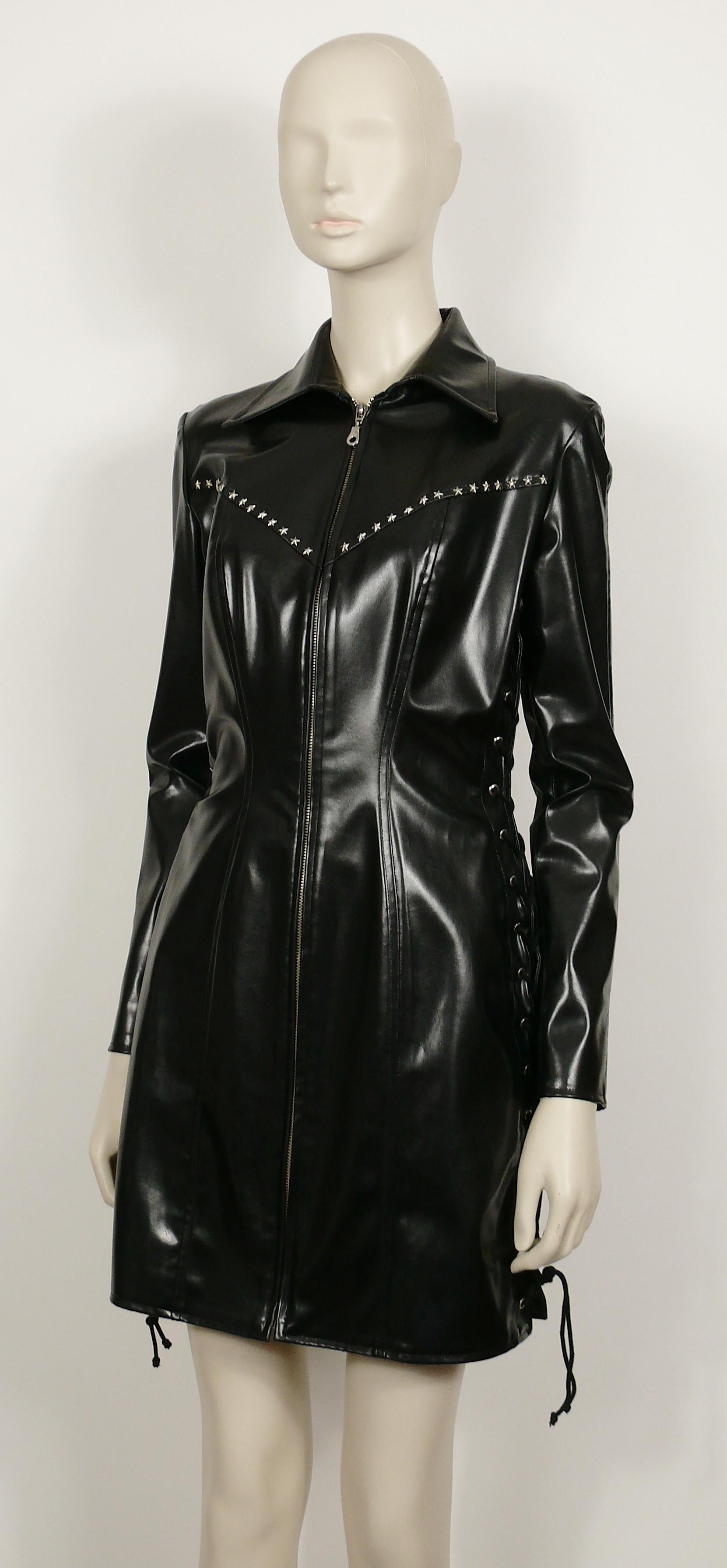Women's Thierry Mugler Vintage Black Rubber Stars Lace-Up Dress
