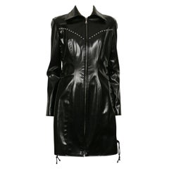 Thierry Mugler Vintage Black Rubber Stars Lace-Up Dress