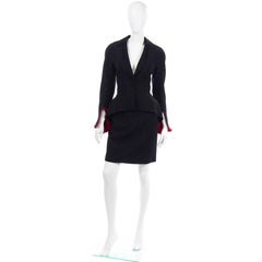 Thierry Mugler Vintage Black Skirt & Jacket Suit with Red Velvet Cuffs
