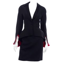 Thierry Mugler Vintage Black Skirt & Jacket Suit with Red Velvet Cuffs