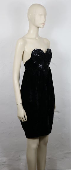THIERRY MUGLER Vintage Black Velvet Bubble Dress with Sequin Heart Bustier