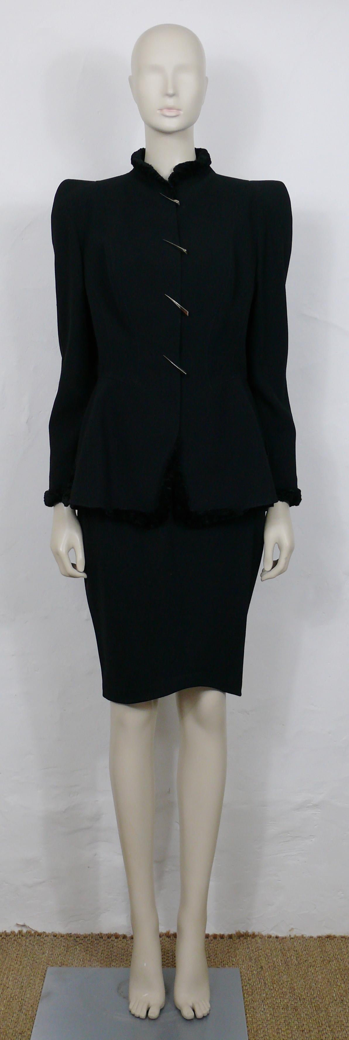 Women's Thierry Mugler Vintage Black Wool & Claw Ornaments Skirt Suit For Sale