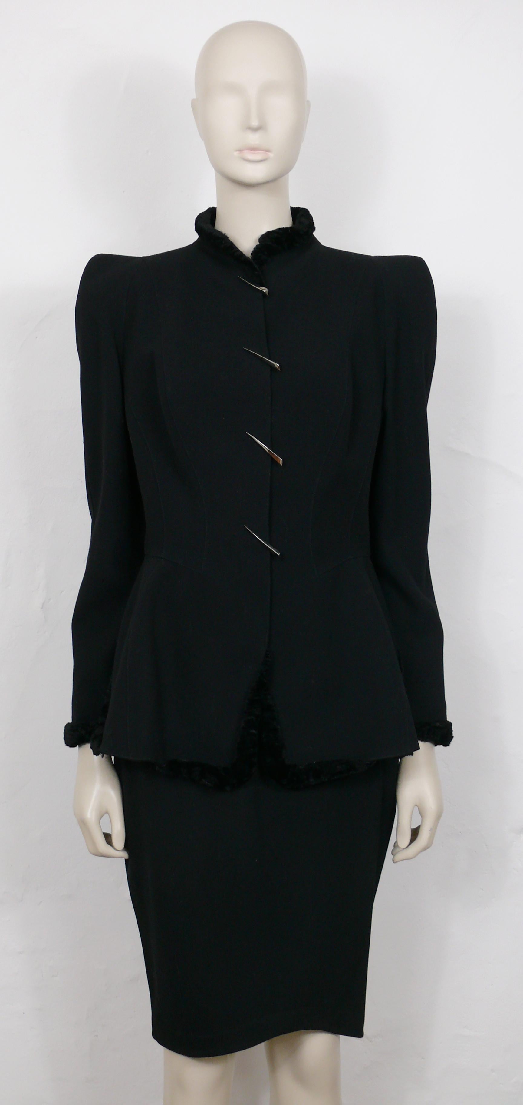 Thierry Mugler Vintage Black Wool & Claw Ornaments Skirt Suit For Sale 1