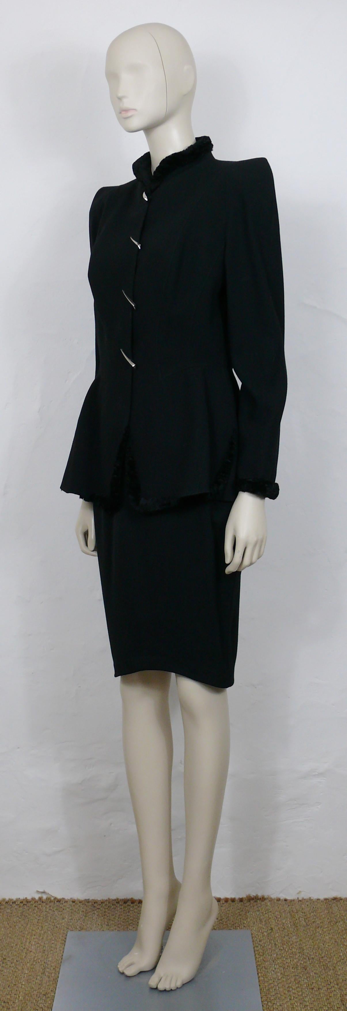 Thierry Mugler Vintage Black Wool & Claw Ornaments Skirt Suit For Sale 3