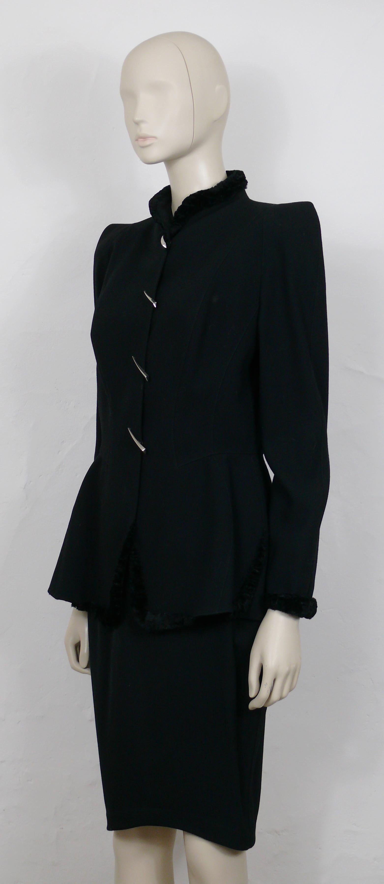 Thierry Mugler Vintage Black Wool & Claw Ornaments Skirt Suit For Sale 4