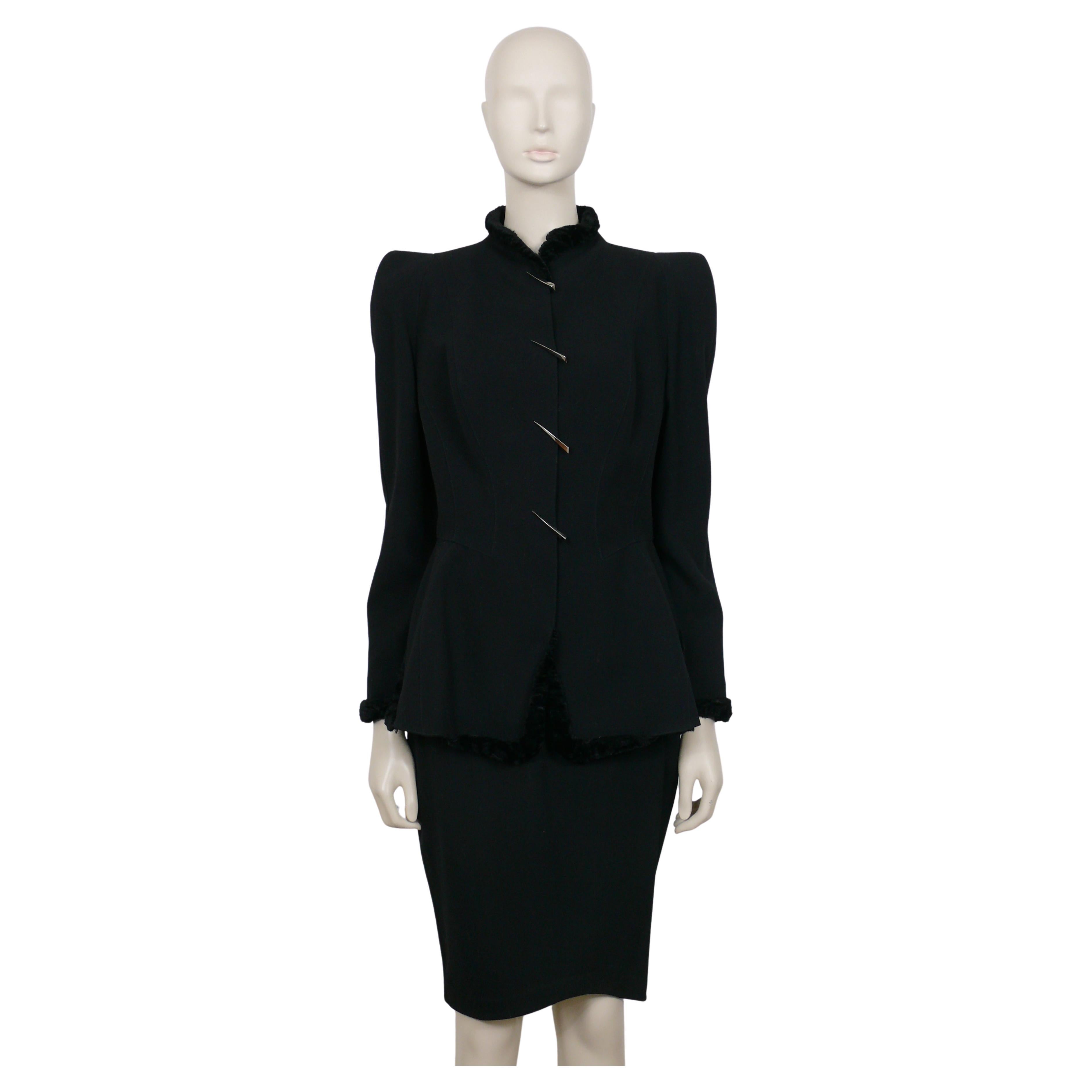 Thierry Mugler Vintage Black Wool & Claw Ornaments Skirt Suit