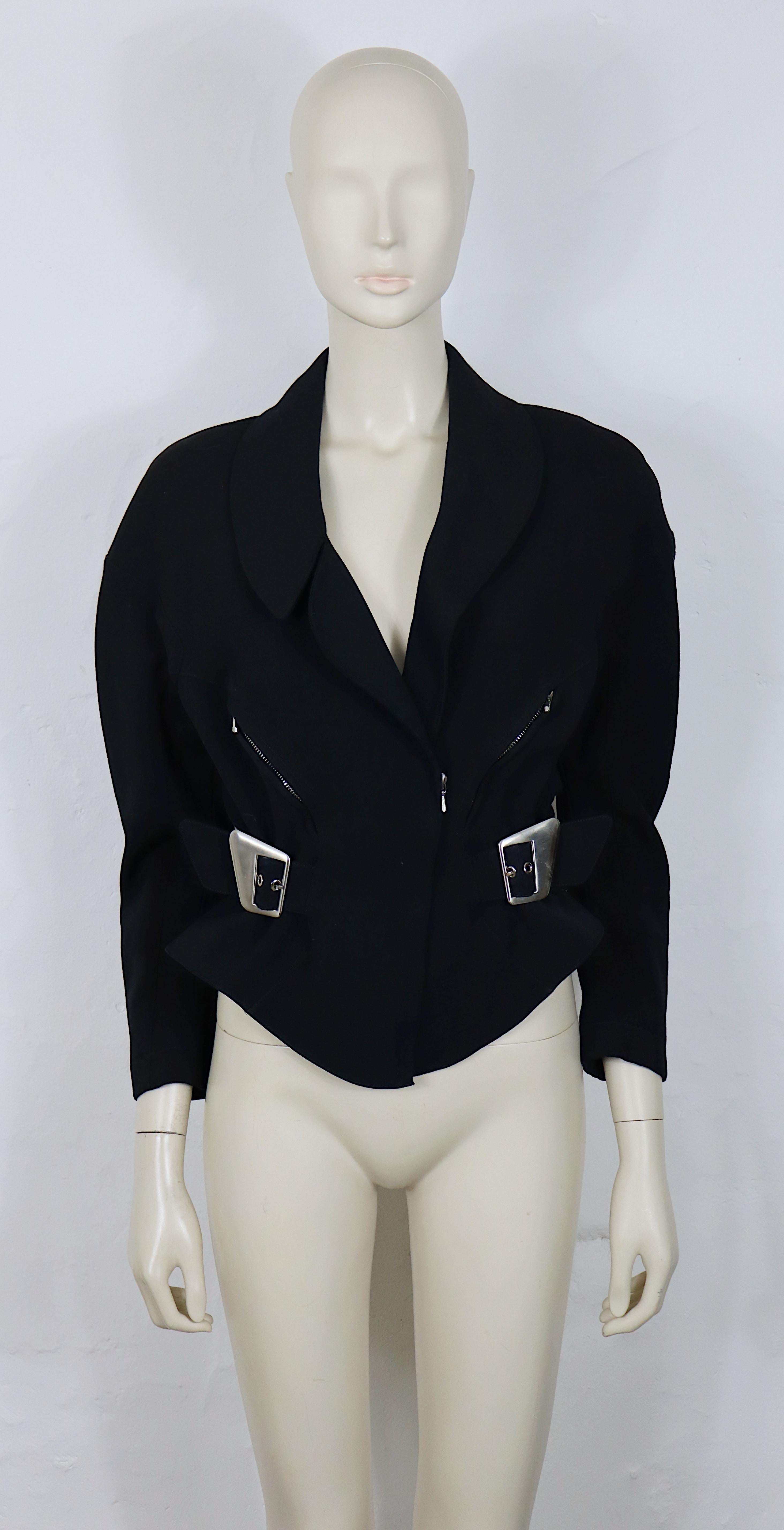 Nero Thierry Mugler - Giacca Peplum in lana pettinata nera vintage in vendita