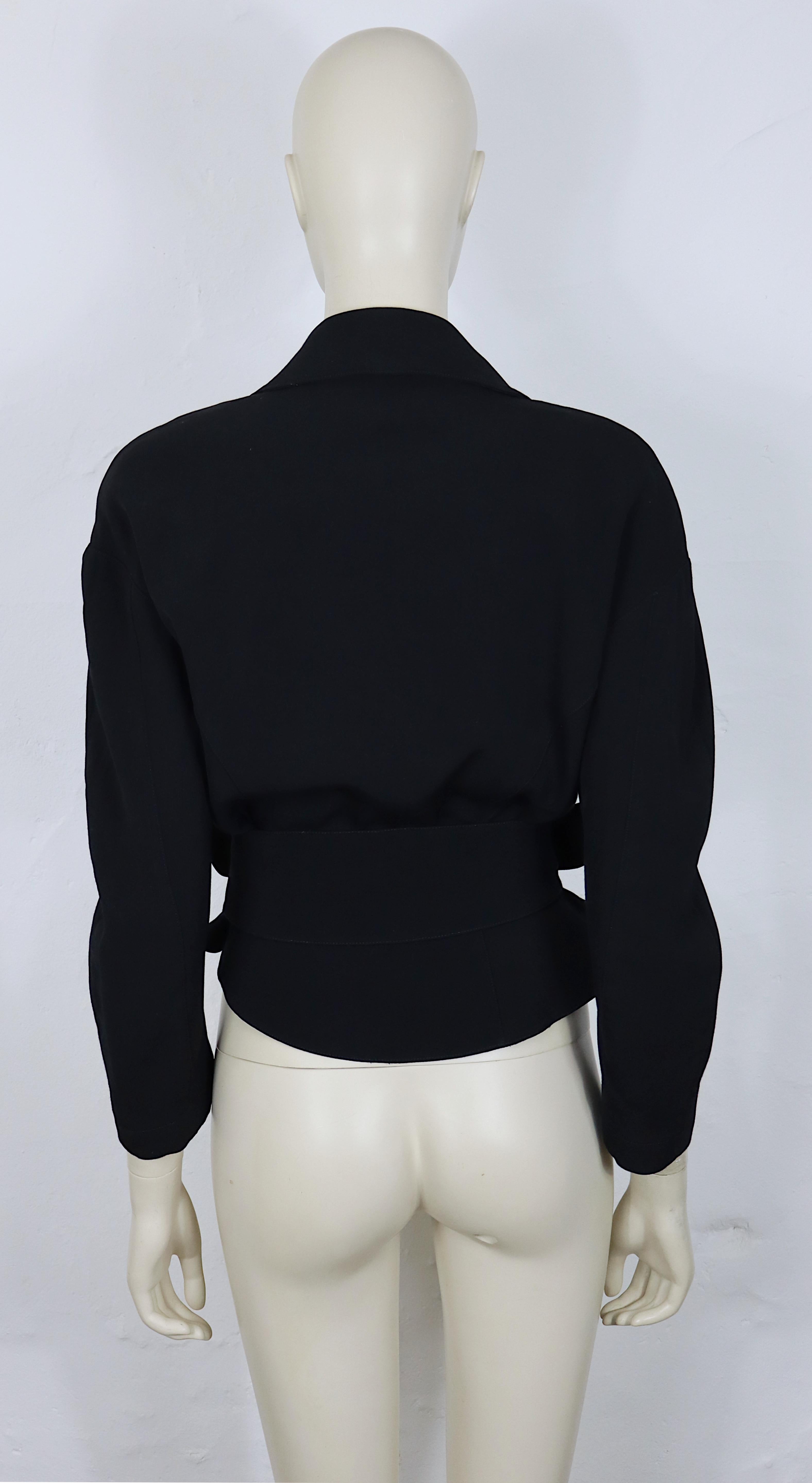 Donna Thierry Mugler - Giacca Peplum in lana pettinata nera vintage in vendita