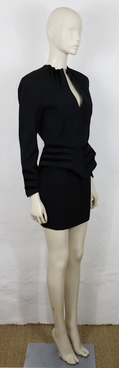 THIERRY MUGLER Vintage Black Worsted Wool & Velvet "Claw" Skirt Suit