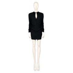 THIERRY MUGLER Vintage Black Worsted Wool & Velvet "Claw" Skirt Suit