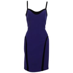 Thierry Mugler vintage blue or deep purple with black velvet detail dress  