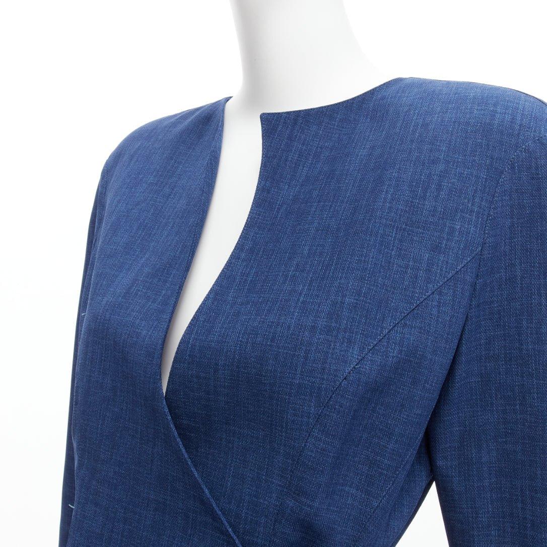 THIERRY MUGLER Vintage Blauer drapierter Blazer mit geschwungenem Kragen und Kraft 9AR S im Angebot 3
