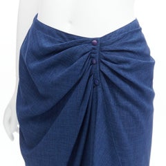 THIERRY MUGLER Falda con botones en la cintura, ligera y drapeada, azul vintage IT63-90 S
