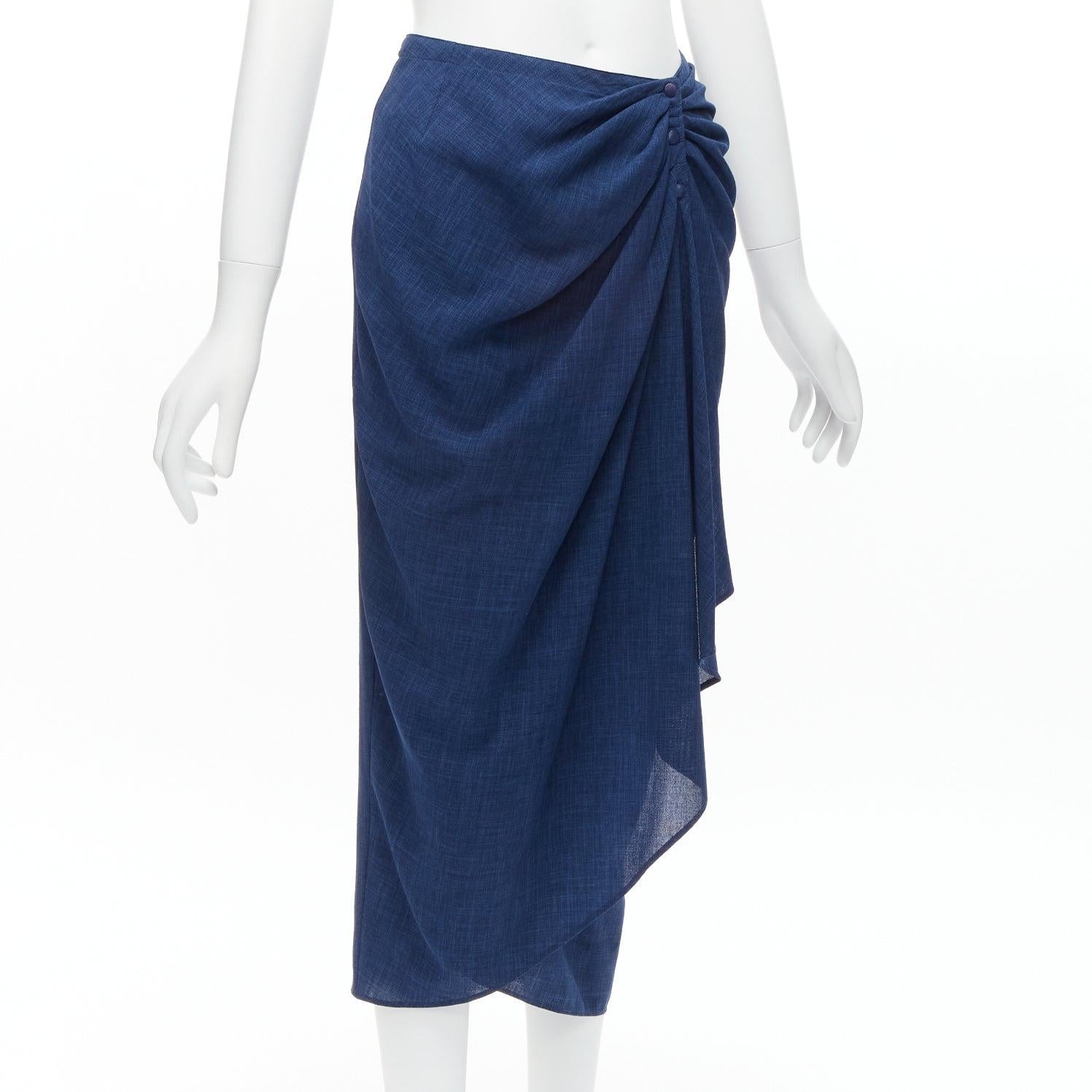 Blue THIERRY MUGLER Vintage blue lightweight drape wrap waist button skirt IT63-90 S For Sale