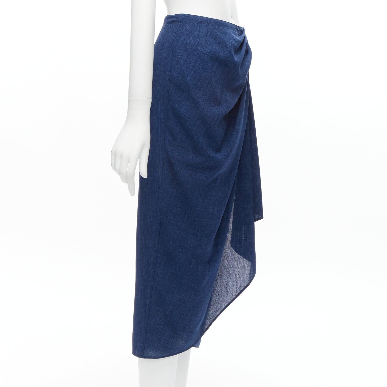 THIERRY MUGLER Vintage blue lightweight drape wrap waist button skirt IT63-90 S In Excellent Condition For Sale In Hong Kong, NT