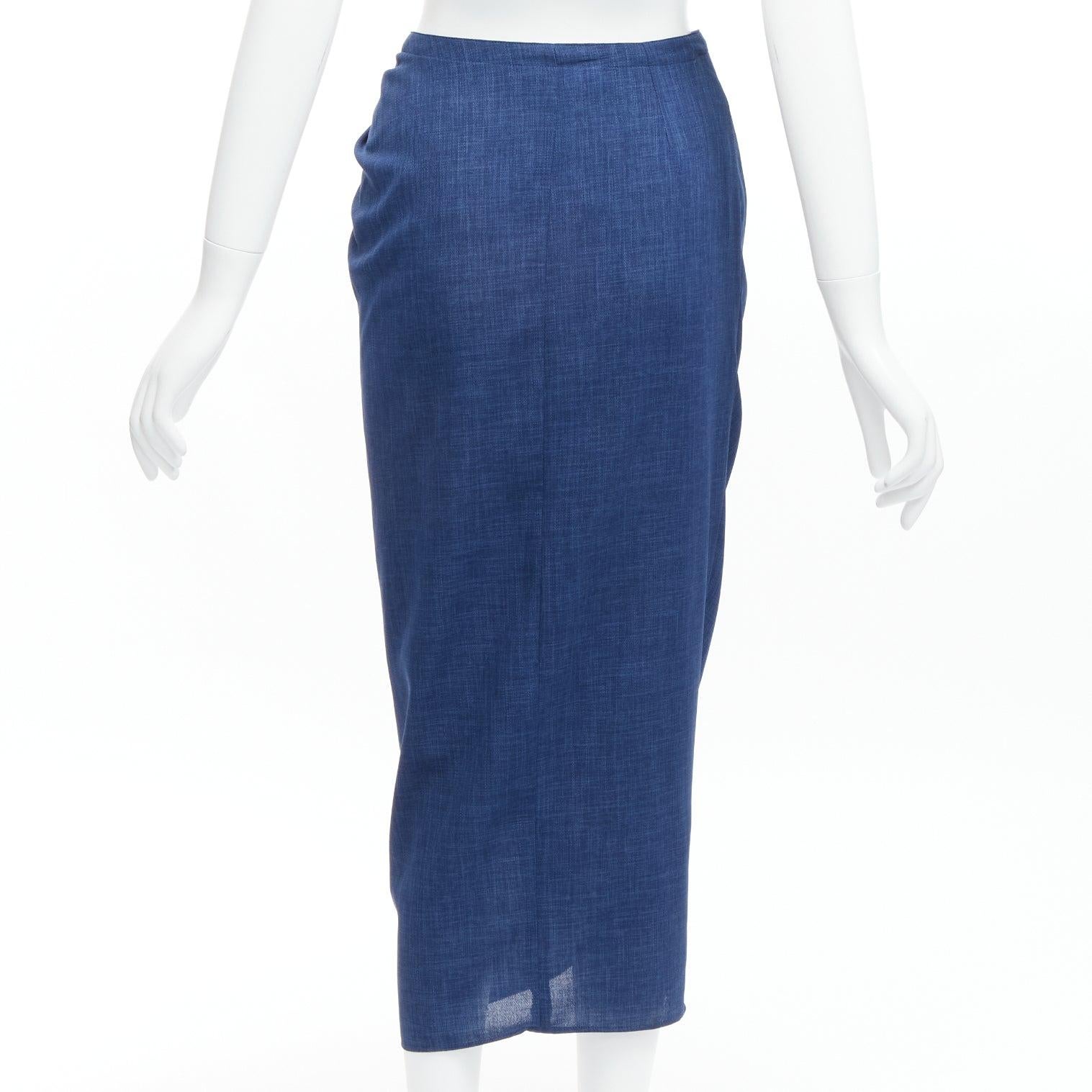 Women's THIERRY MUGLER Vintage blue lightweight drape wrap waist button skirt IT63-90 S For Sale
