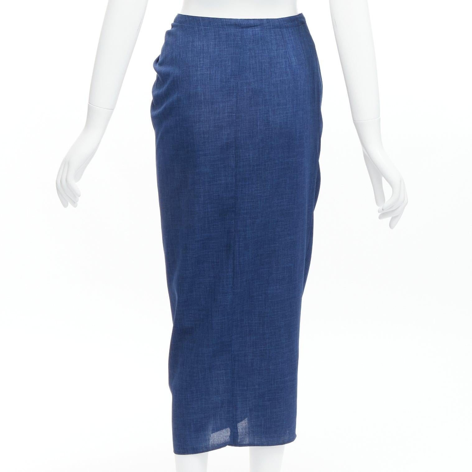 THIERRY MUGLER Vintage blue lightweight drape wrap waist button skirt IT63-90 S For Sale 1