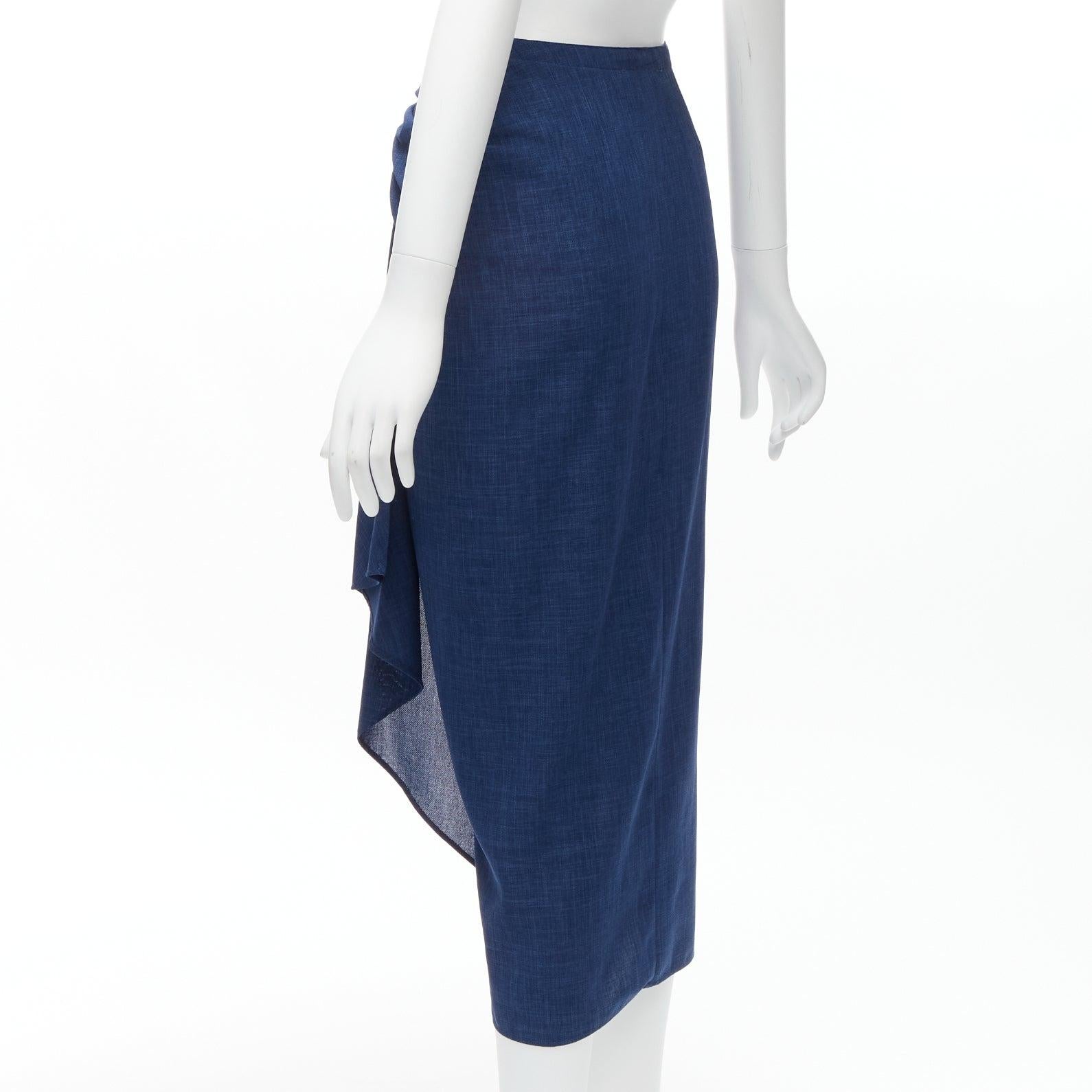 THIERRY MUGLER Vintage blue lightweight drape wrap waist button skirt IT63-90 S For Sale 1