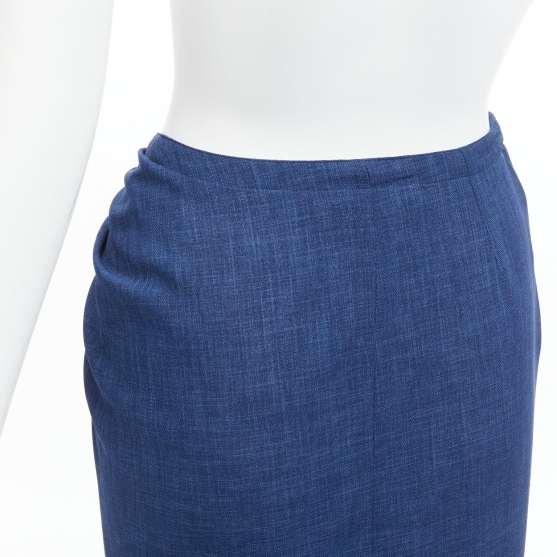 THIERRY MUGLER Vintage blue lightweight drape wrap waist button skirt IT63-90 S For Sale 3