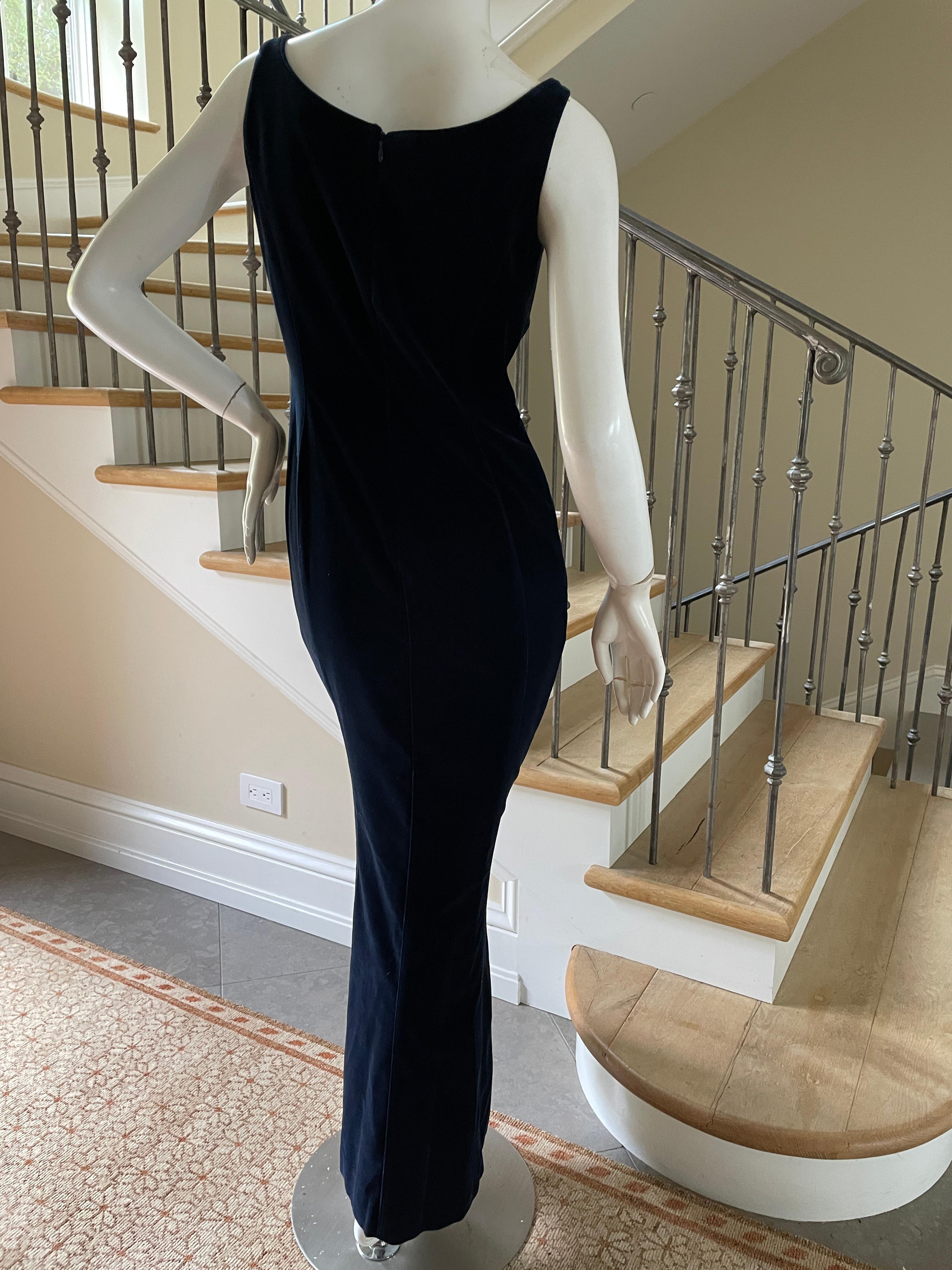 Thierry Mugler Vintage Blue Velvet Evening Dress with Gobsmacking Jewel Details For Sale 1