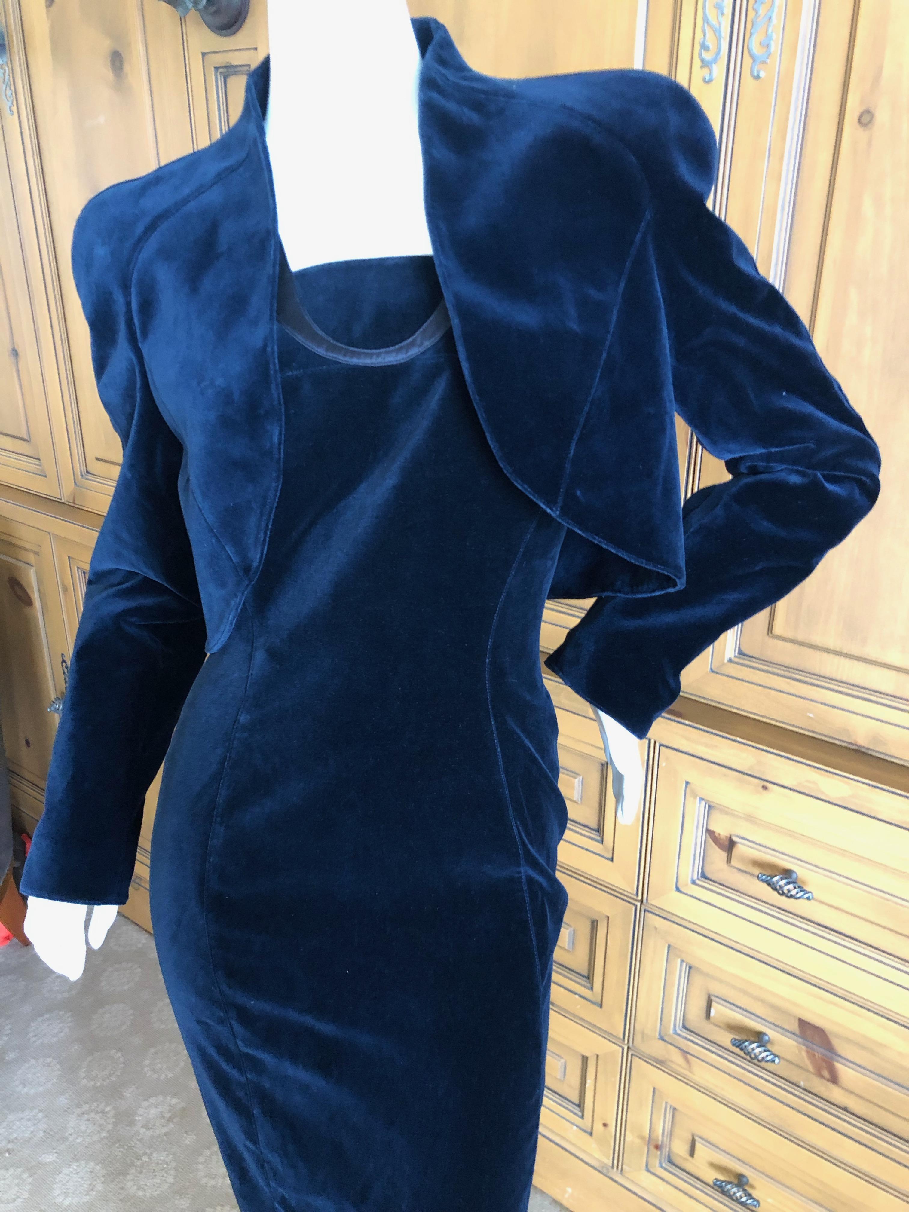 Thierry Mugler Vintage Blue Velvet Mermaid Dress Matching Bolero Unworn w Tags  5