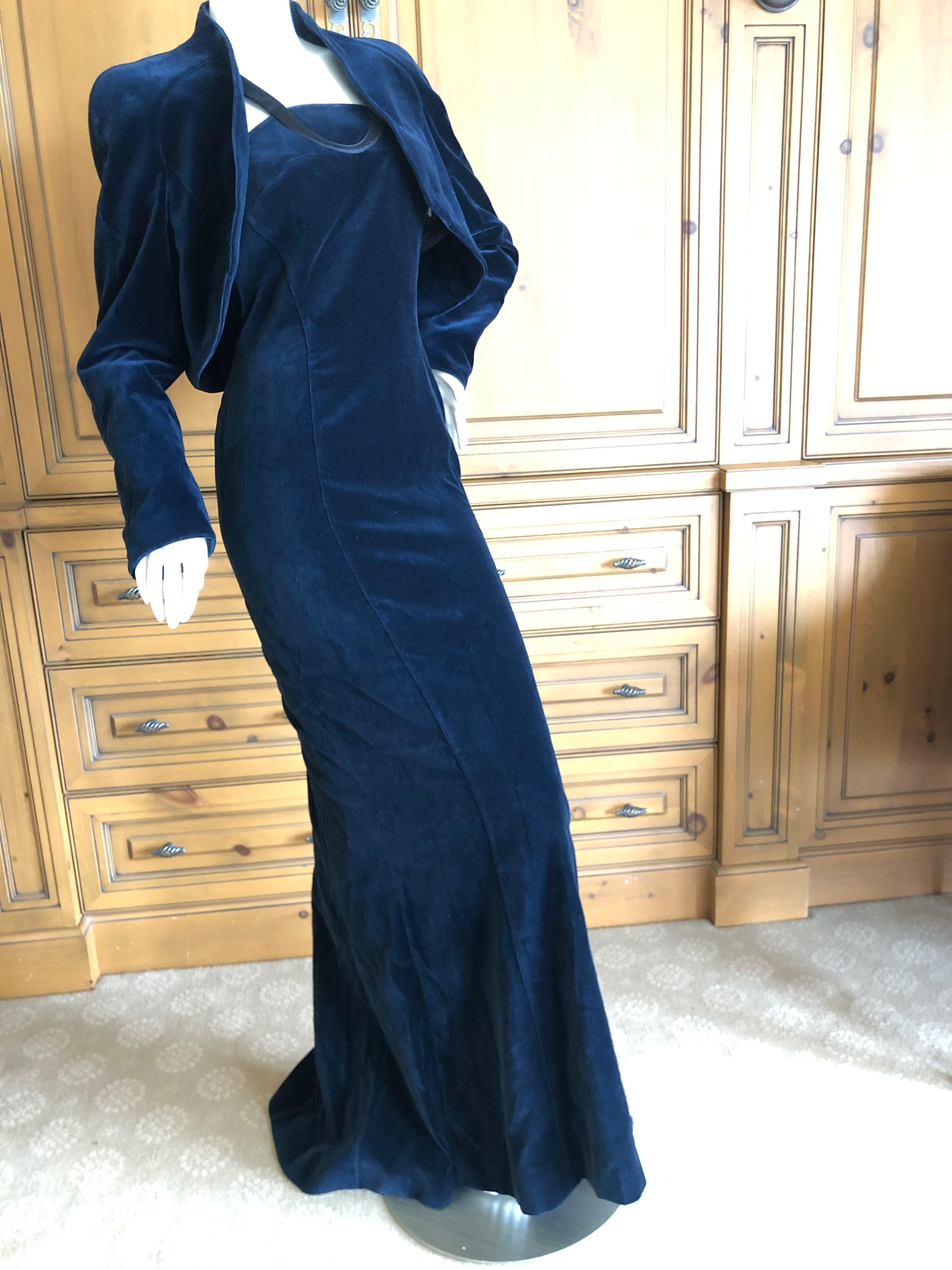 Thierry Mugler Vintage Blue Velvet Mermaid Dress Matching Bolero Unworn w Tags  3